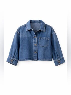 Repeat Cropped Blue Denim Boxy Jacket with Chest Pocket Y2K Boutique Crossover S